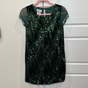 Bonnie Jean Girls Fancy Party Holiday Wedding Dress Green Velvet & Sequins